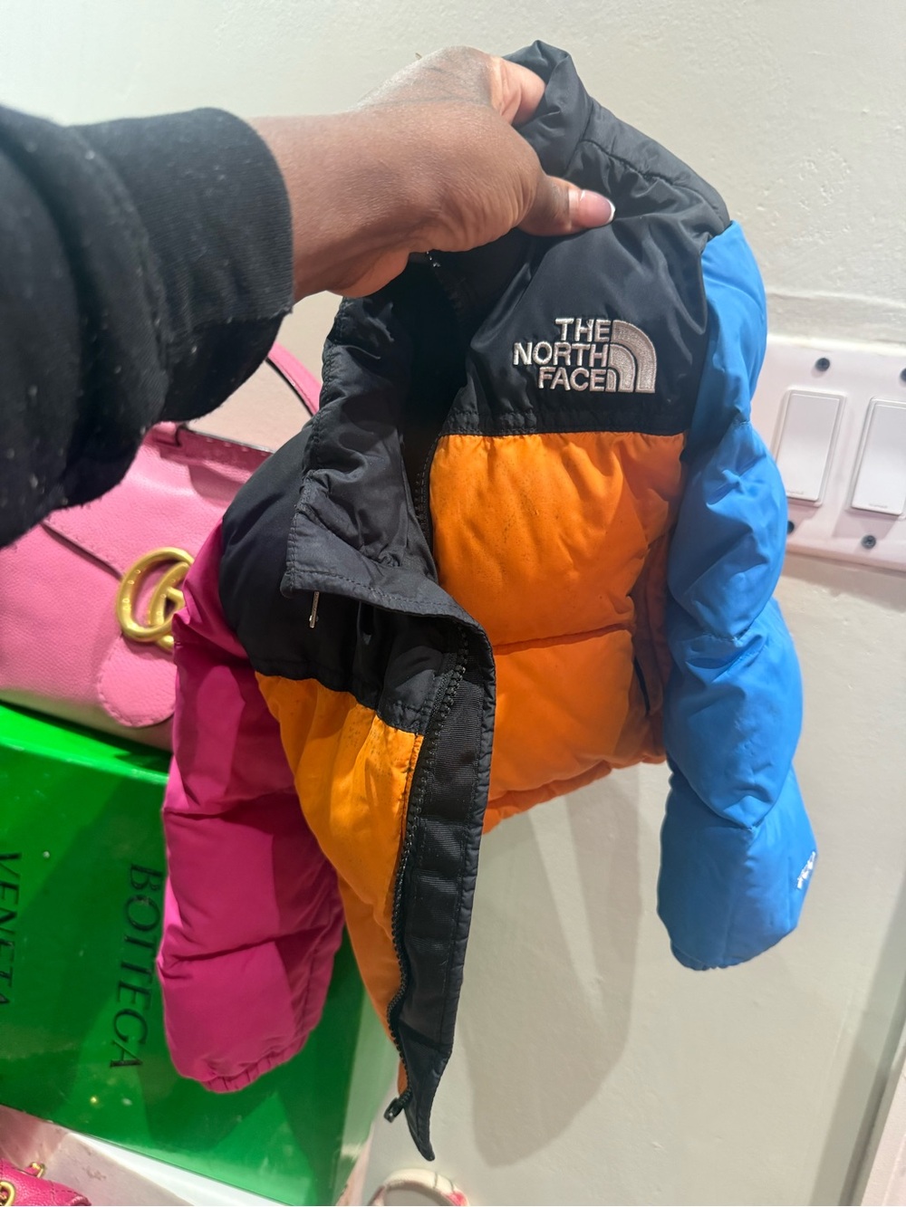 The North Face Kids Colorblock Puffer Jacket - Black, Orange & Pink - Picture 3 of 3